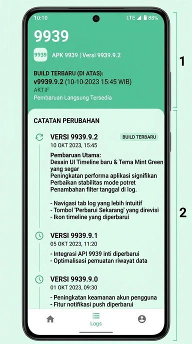 Tampilan riwayat versi 9939