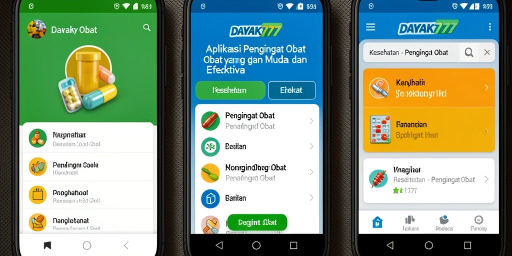Tampilan antarmuka aplikasi DAYAK777 yang memudahkan pengingat obat.